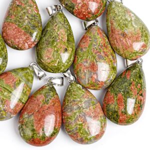 Genuine Natural Red Green Teardrop Unakite Top Drilled Healing Gemstone Pendant