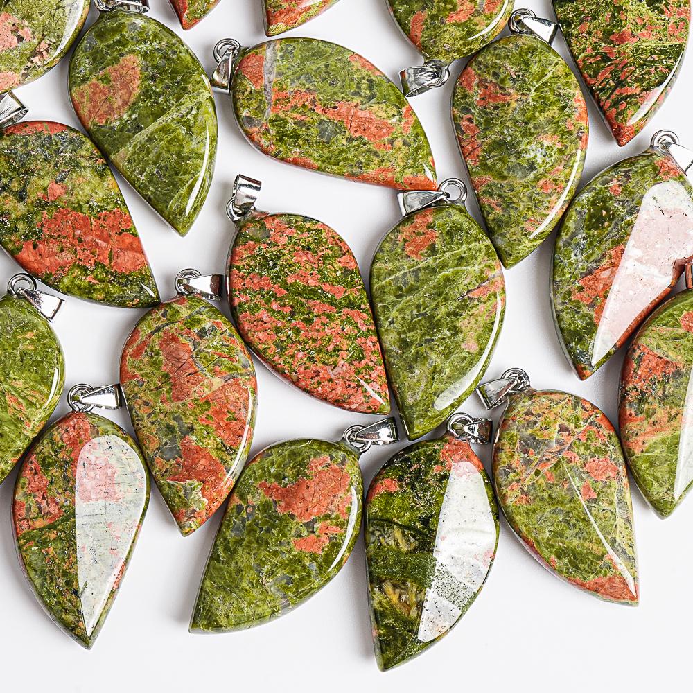 Genuine Natural Red Green Leaf Unakite Top Drilled Healing Gemstone Pendant