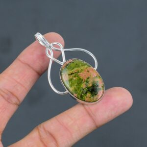 Handmade Unakite Pendant: 925 Sterling Silver Vintage Gemstone Jewelry