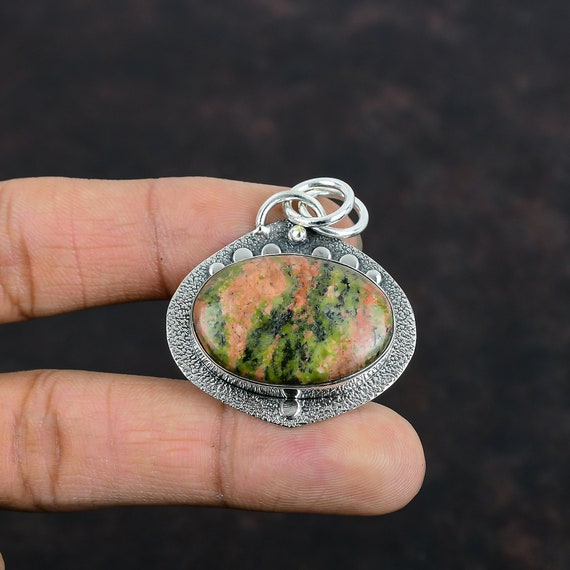 Handmade Unakite Pendant: 925 Sterling Silver Gemstone Jewelry
