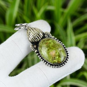 Handmade Unakite Gemstone Pendant: 925 Sterling Silver, 18k Gold Plated