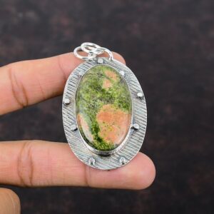 Handmade Unakite Gemstone Pendant: Ethnic Sterling Silver Jewelry