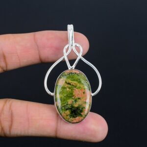 Handmade Unakite Gemstone Pendant: Oval Sterling Silver Jewelry