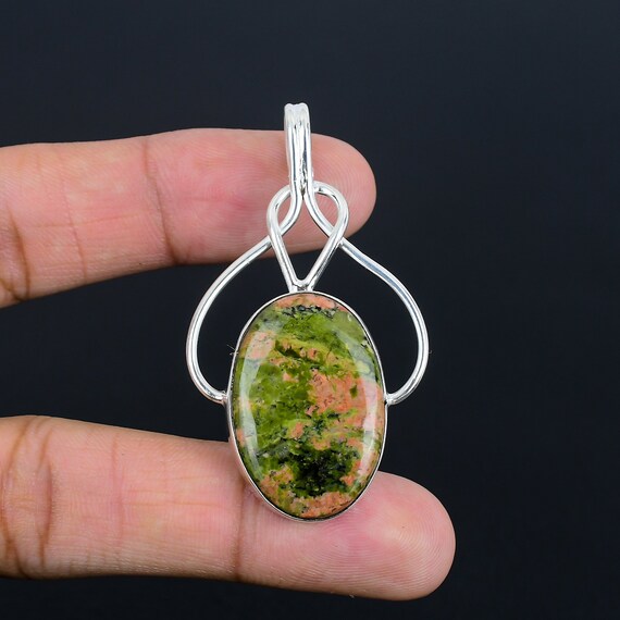 Handmade Unakite Gemstone Pendant: Oval Sterling Silver Jewelry