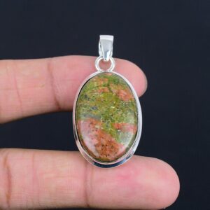 Handmade Oval Unakite Pendant: 925 Sterling Silver Gemstone Jewelry