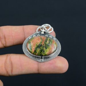 Handmade Unakite Pendant: Oval Gemstone, 925 Sterling Silver