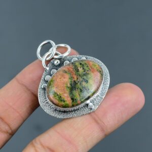 Handmade Unakite Pendant: Oval Sterling Silver Gemstone Jewelry