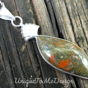 Handmade Sterling Silver Unakite Pendant Necklace: Natural Green & Orange Gemstone