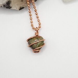 Unakite Heart Necklace: Copper Wrapped Crystal Healing Pendant