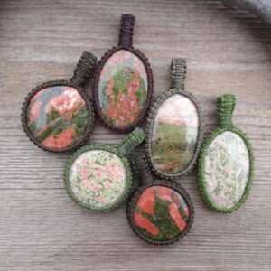 Unakite Macrame Necklace - Natural Gemstone Jewelry - Stone Macrame Pendant - Healing Women's Gift