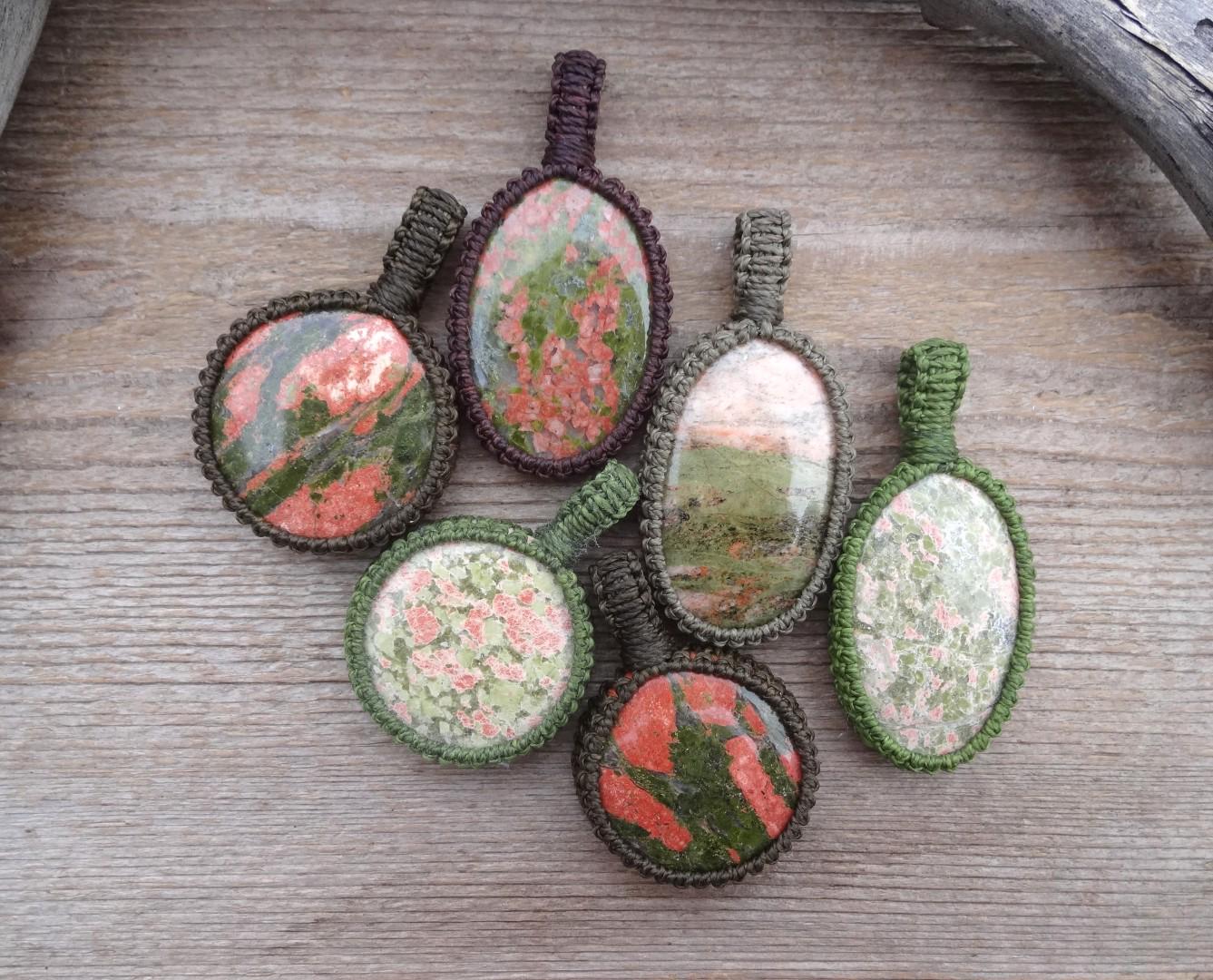 Unakite Macrame Necklace - Natural Gemstone Jewelry - Stone Macrame Pendant - Healing Women's Gift