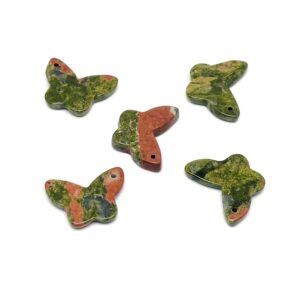 Unakite Mini Butterfly Gemstone Pendant - Hole Crystal Jewelry - Crystal Carved Butterfly - Crystal Necklace Healing - NC1420