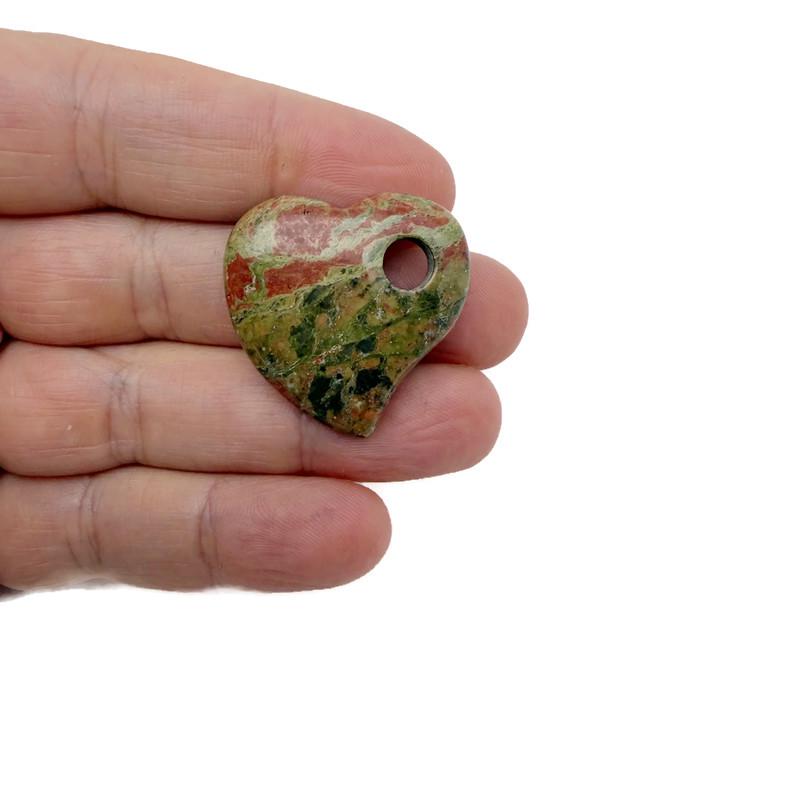 Unakite Natural Gemstone Heart Pendant – Crystal Heart Charm For Necklace Making - Ht1004
