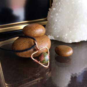Unakite Pendant Necklace: Handmade Copper Wire Wrapped Gemstone