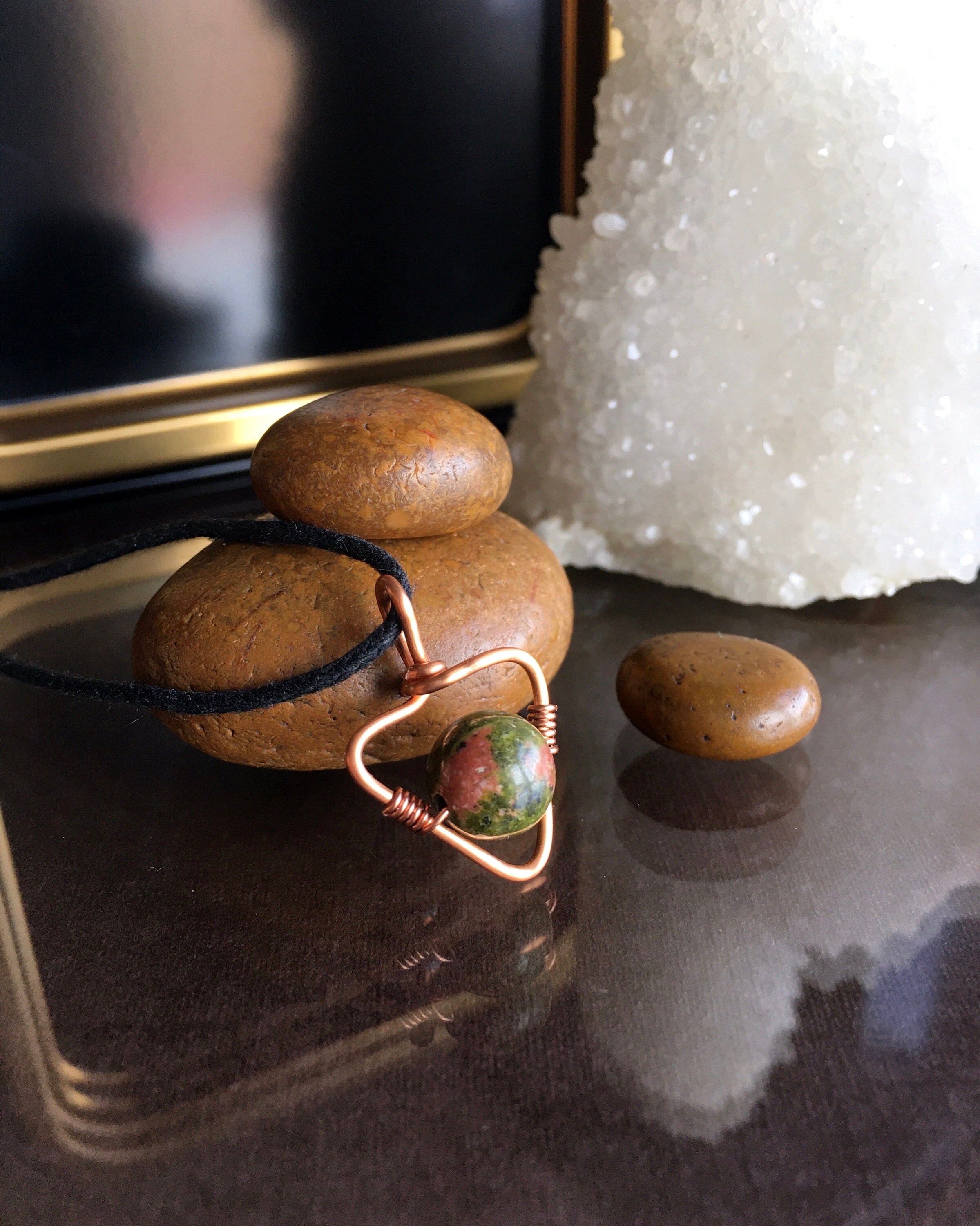 Unakite Pendant Necklace: Handmade Copper Wire Wrapped Gemstone
