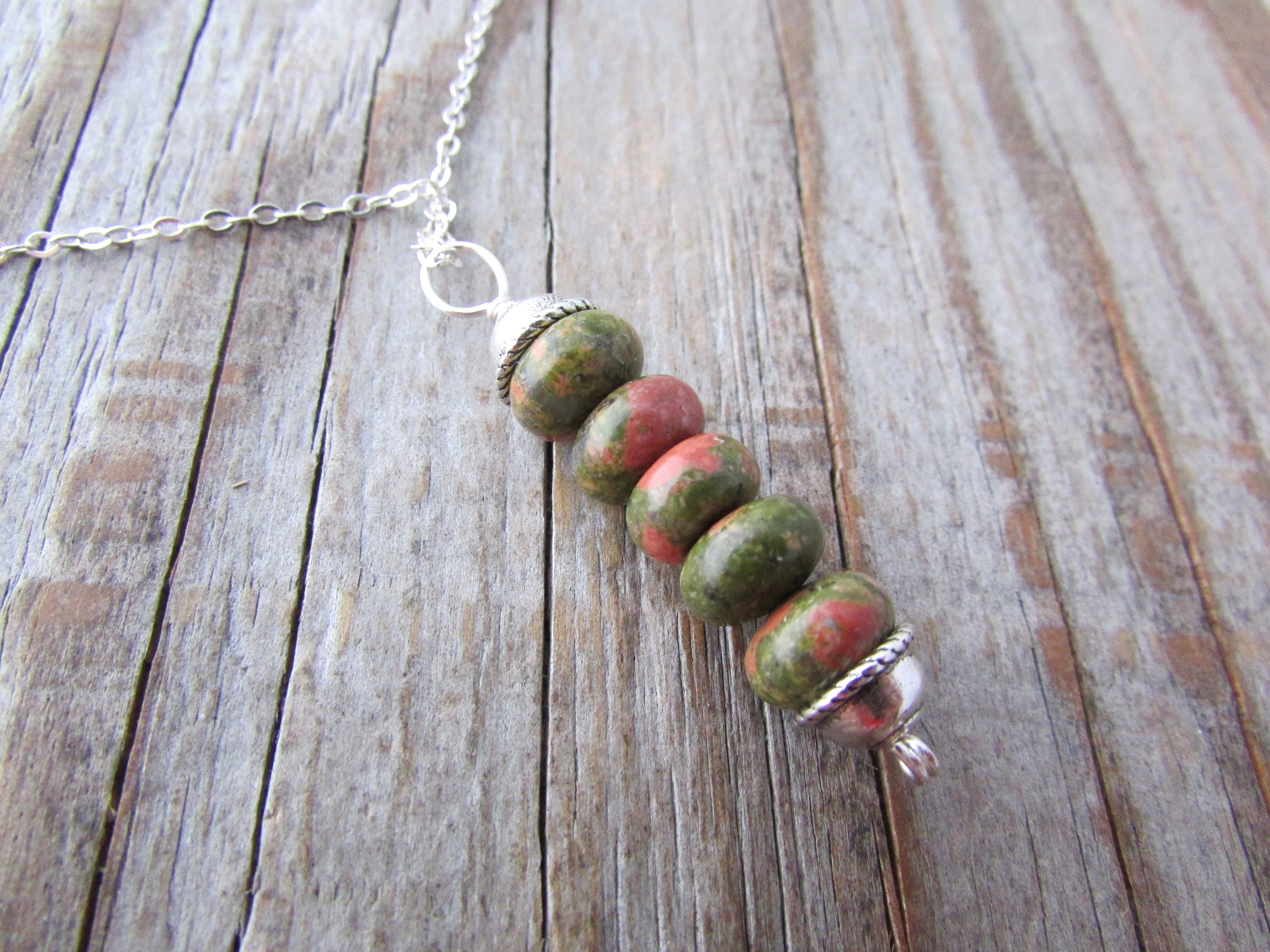 Unakite Necklace, Stone Pendant, Green And Pink Gemstone Stack Pendant Unakite Necklace, Stone Pendant, Green And Pink Gemstone Stack Pendant