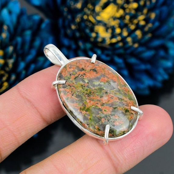 Oval Unakite Pendant: Handmade 925 Sterling Silver Gemstone Jewelry