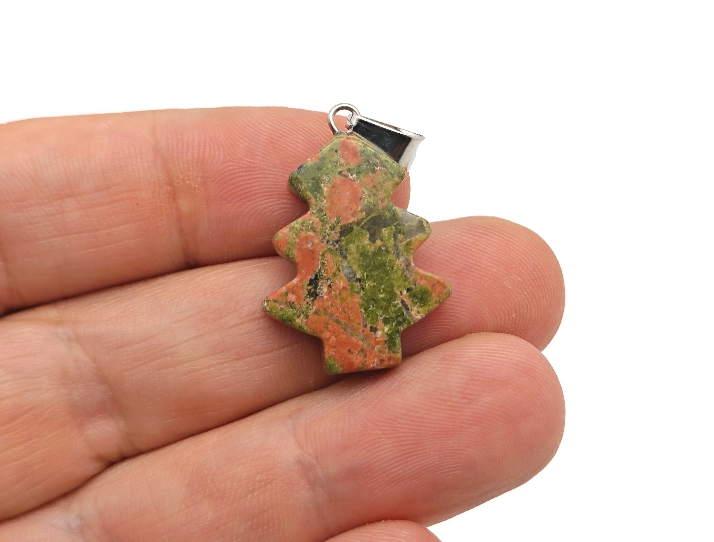 Unakite Pine Tree Gemstone Pendants - Crystals Pendant Healing - Mini Crystal Pendant - Gifts - Nc1637