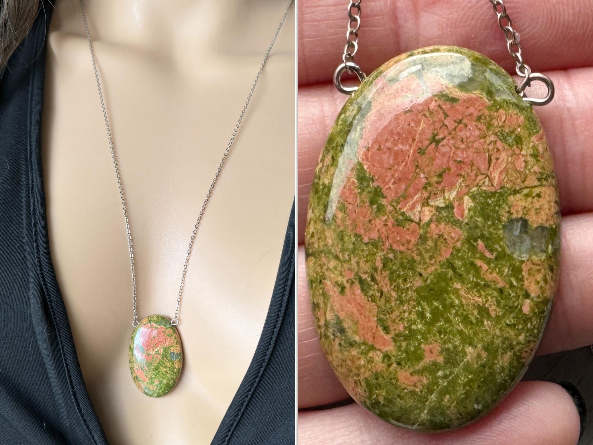 Raw Unakite Necklace, Unakite Jasper Pendant Necklace, Unakite Crystal Jewelry Gold Crystal Healing Necklace, Gemstone Necklace, Exact Stone