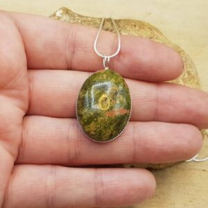 Simple oval large Unakite pendant. 925 sterling silver necklaces for women. Scorpio jewellery uk. Reiki jewelry. 25x18mm stone. Gift for her