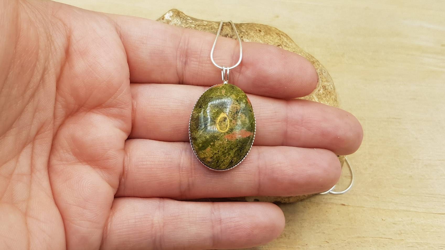 Simple Oval Large Unakite Pendant. 925 Sterling Silver Necklaces For Women. Scorpio Jewellery Uk. Reiki Jewelry. 25x18mm Stone. Gift For Her