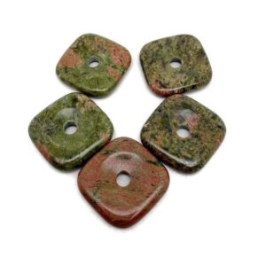 Unakite Square Crystal Donut Pendant – Natural Gemstone Healing Amulet - 30mm - Do1119