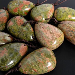 Top Drilled Cabochon/Trapezoid Unakite- Genuine Natural Green Unakite Pendant 35-45MM