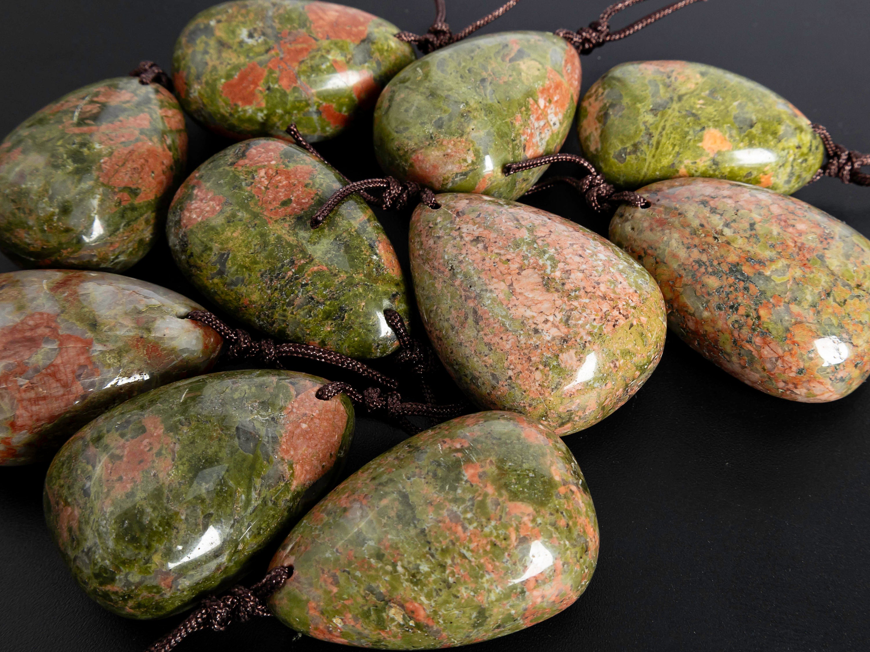 Top Drilled Cabochon/trapezoid Unakite- Genuine Natural Green Unakite Pendant 35-45mm