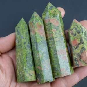 1 Pc Natural Unakite Jasper Obelisk Tower Point wand healing crystal