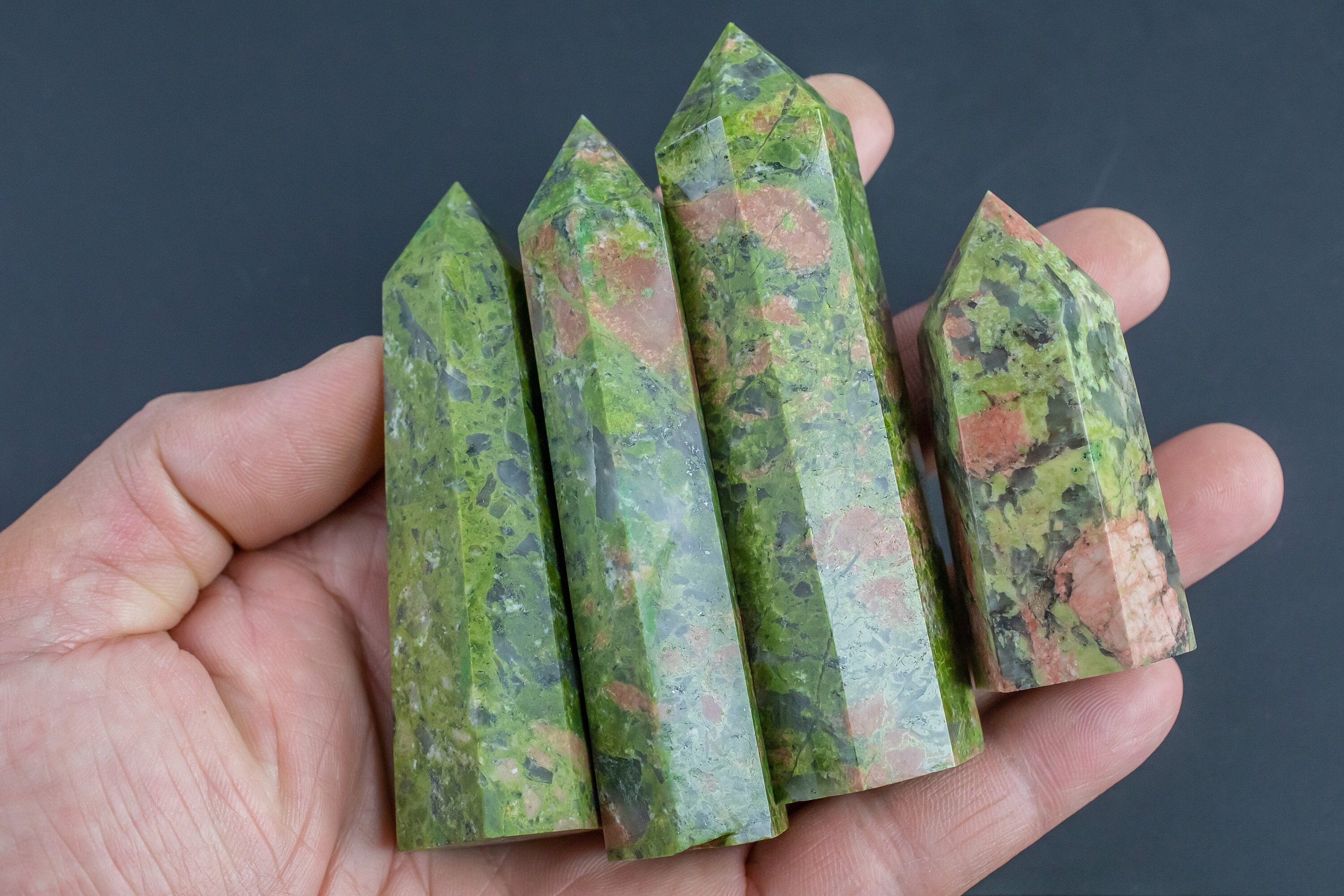 1 Pc Natural Unakite Jasper Obelisk Tower Point Wand Healing Crystal