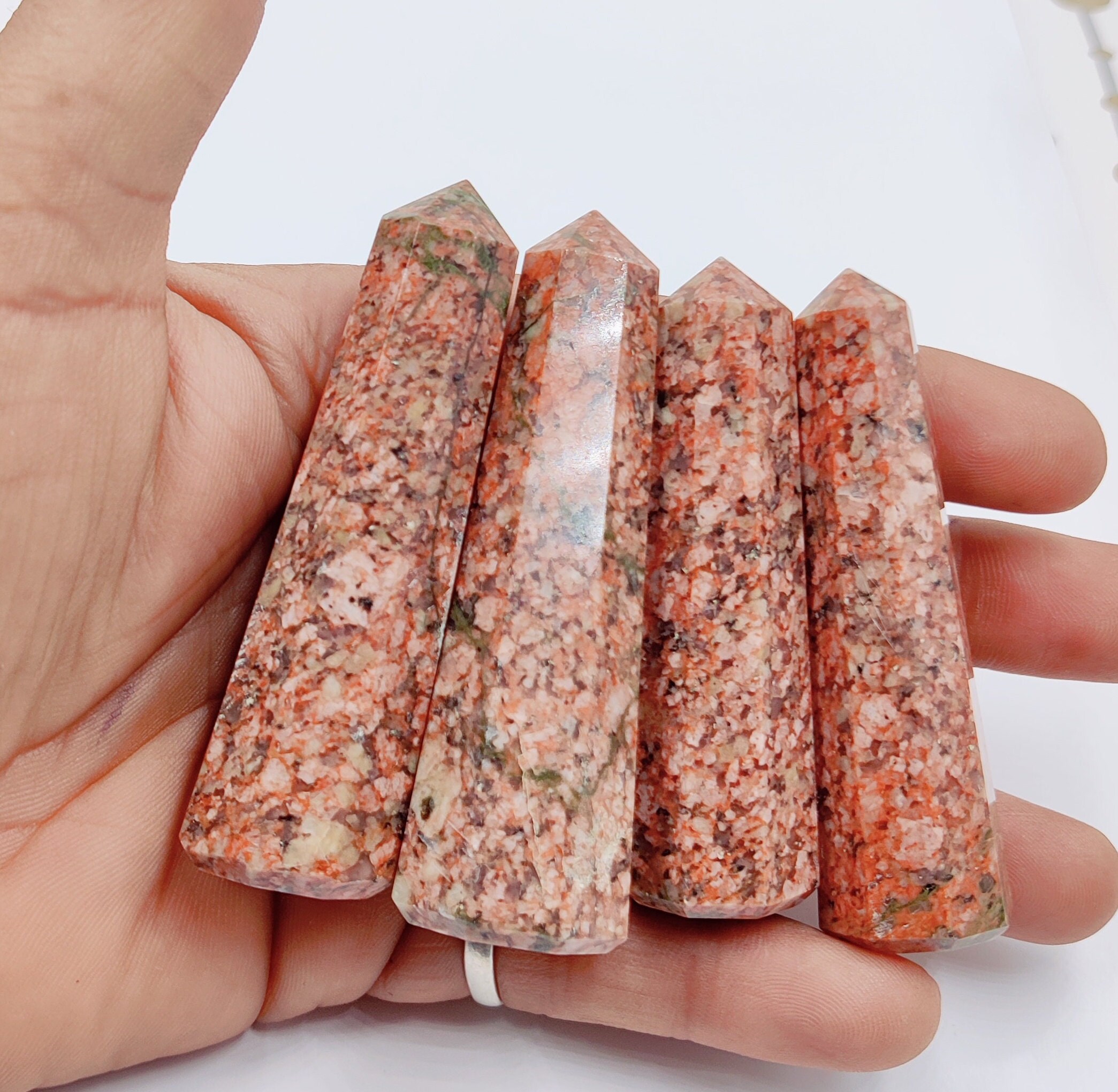 Natural Unakite Crystal Tower, Healing Obelisk (3''-3.5'') Natural Unakite Crystal Tower, Healing Obelisk (3''-3.5'')
