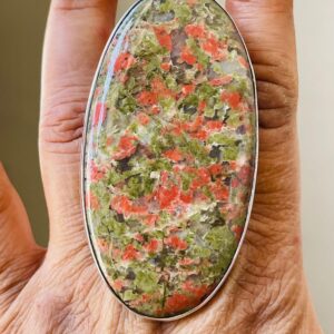 Handmade Unakite Ring: Oval Gemstone, Solid 925 Sterling Silver