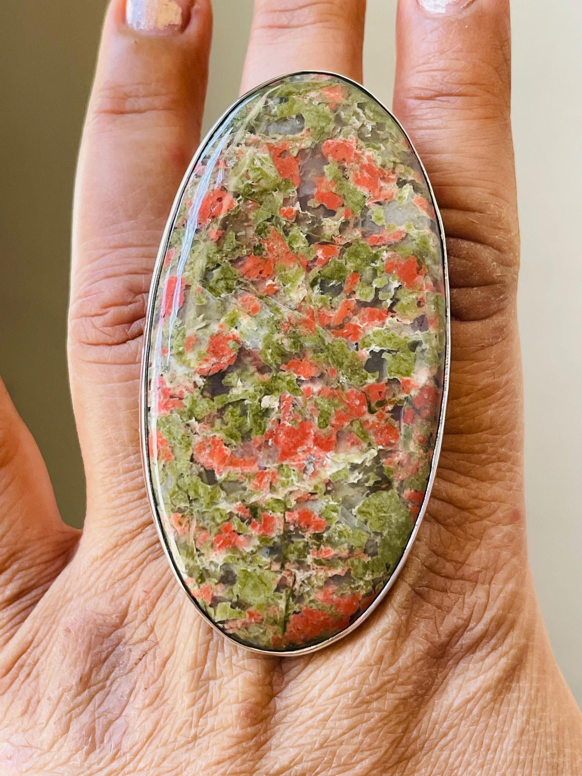 Handmade Unakite Ring: Oval Gemstone, Solid 925 Sterling Silver