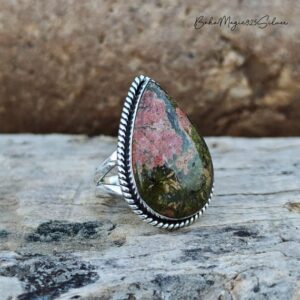 Handmade Pear Unakite Ring: Sterling Silver Promise Ring