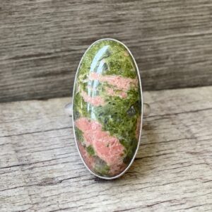 Long Oval Unakite Sterling Silver Statement Ring | Green And Orange Stone Ring | Boho | Choose Your Stone | Gifts For Her