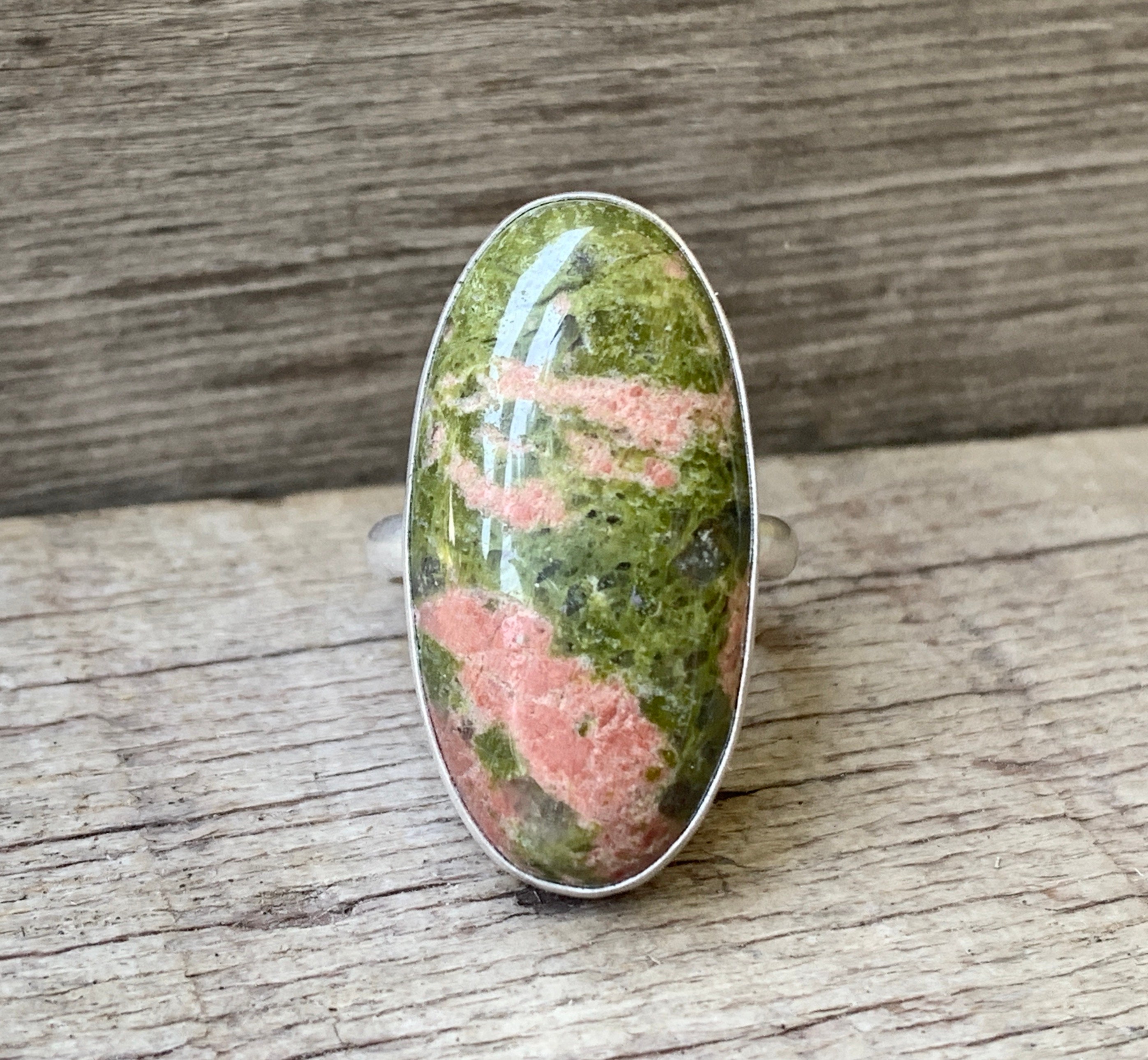 Long Oval Unakite Sterling Silver Statement Ring | Green And Orange Stone Ring | Boho | Choose Your Stone | Gifts For Her Long Oval Unakite Sterling Silver Statement Ring | Green And Orange Stone Ring | Boho | Choose Your Stone | Gifts For Her