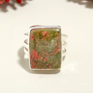Natural Unakite Ring: 925 Sterling Silver Green Gemstone