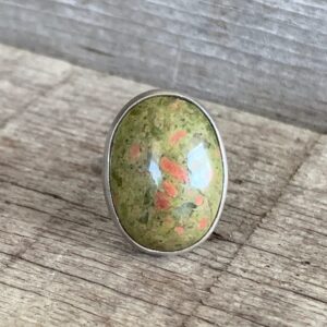 Oval Unakite Sterling Silver Statement Ring | Green And Orange Stone Ring | Boho | Choose Your Stone | Gifts For Her