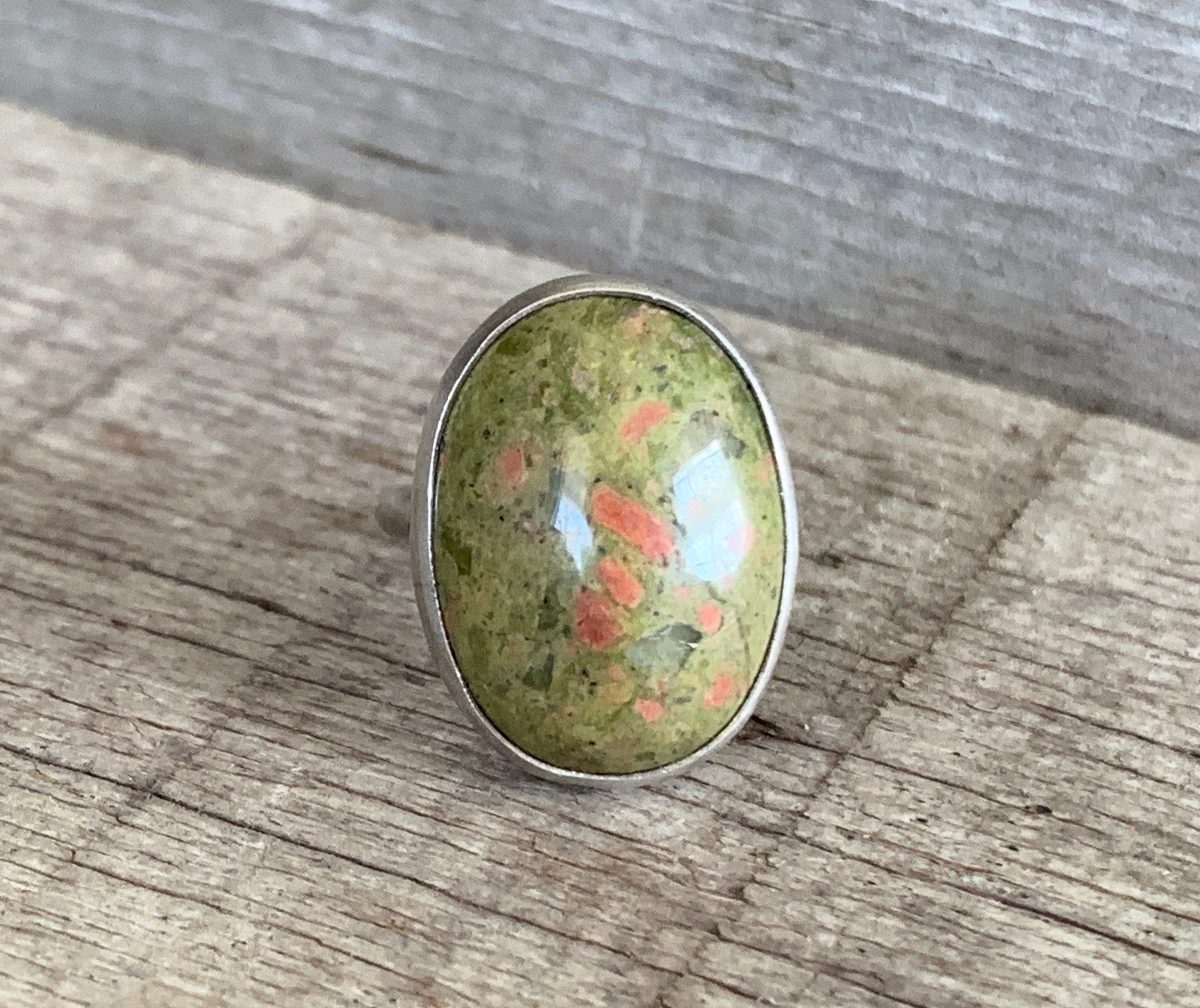 Oval Unakite Sterling Silver Statement Ring | Green And Orange Stone Ring | Boho | Choose Your Stone | Gifts For Her Oval Unakite Sterling Silver Statement Ring | Green And Orange Stone Ring | Boho | Choose Your Stone | Gifts For Her