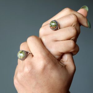 Unakite Ring Signs Of Spring Green Pink Round Gem Sterling Silver