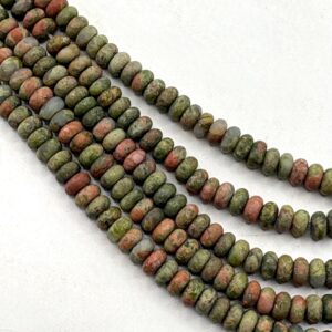 4mm Rondelle Matte Unakite Gemstone Beads. Epidote. Used To Promote Emotional Balance.
