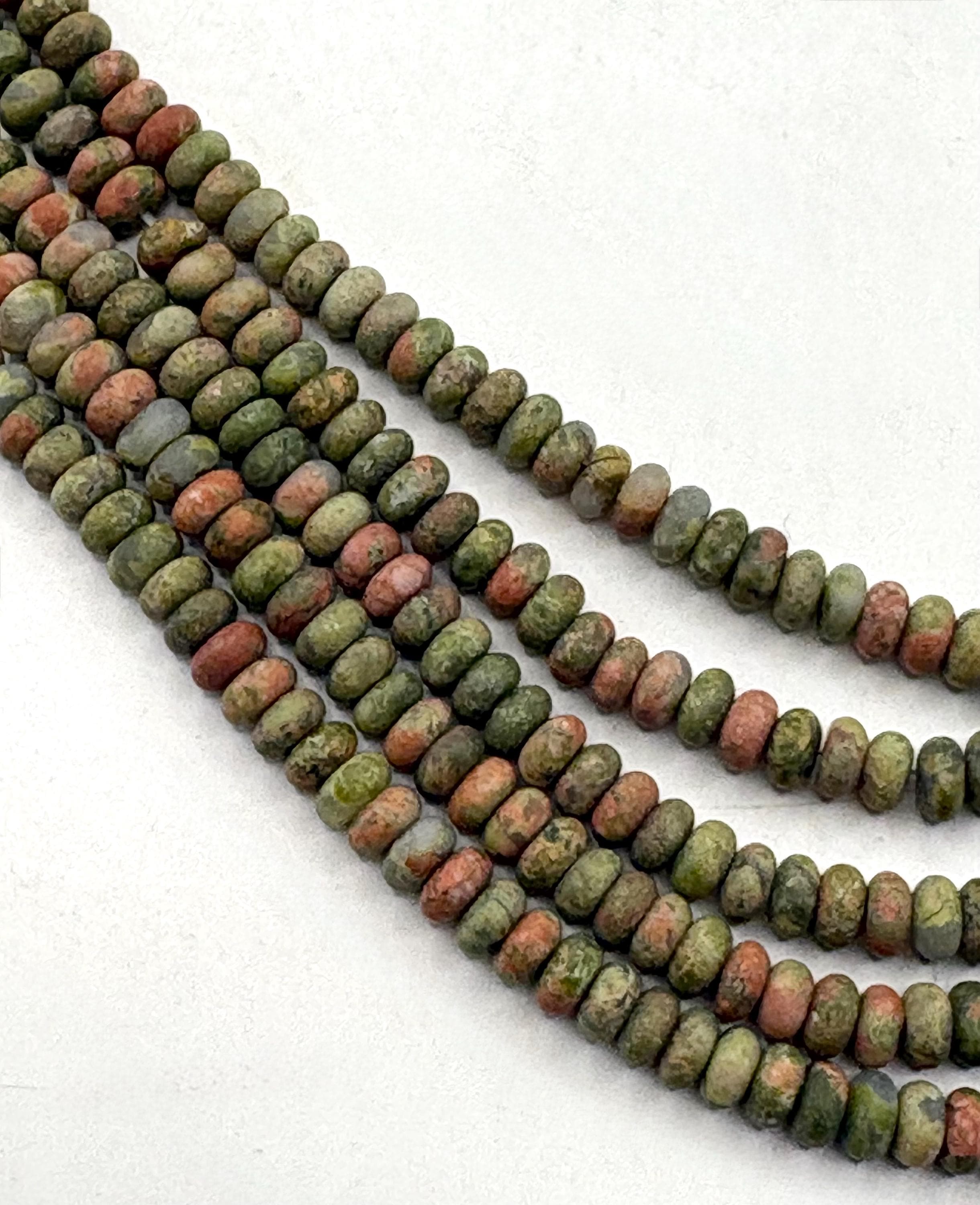 4mm Rondelle Matte Unakite Gemstone Beads. Epidote. Used To Promote Emotional Balance.