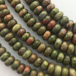 8mm Rondelle Unakite Gemstone Beads. 15” Strand Of High Quality Rondelle Beads, About 78-79 Per Strand. Epidote Green And Pink