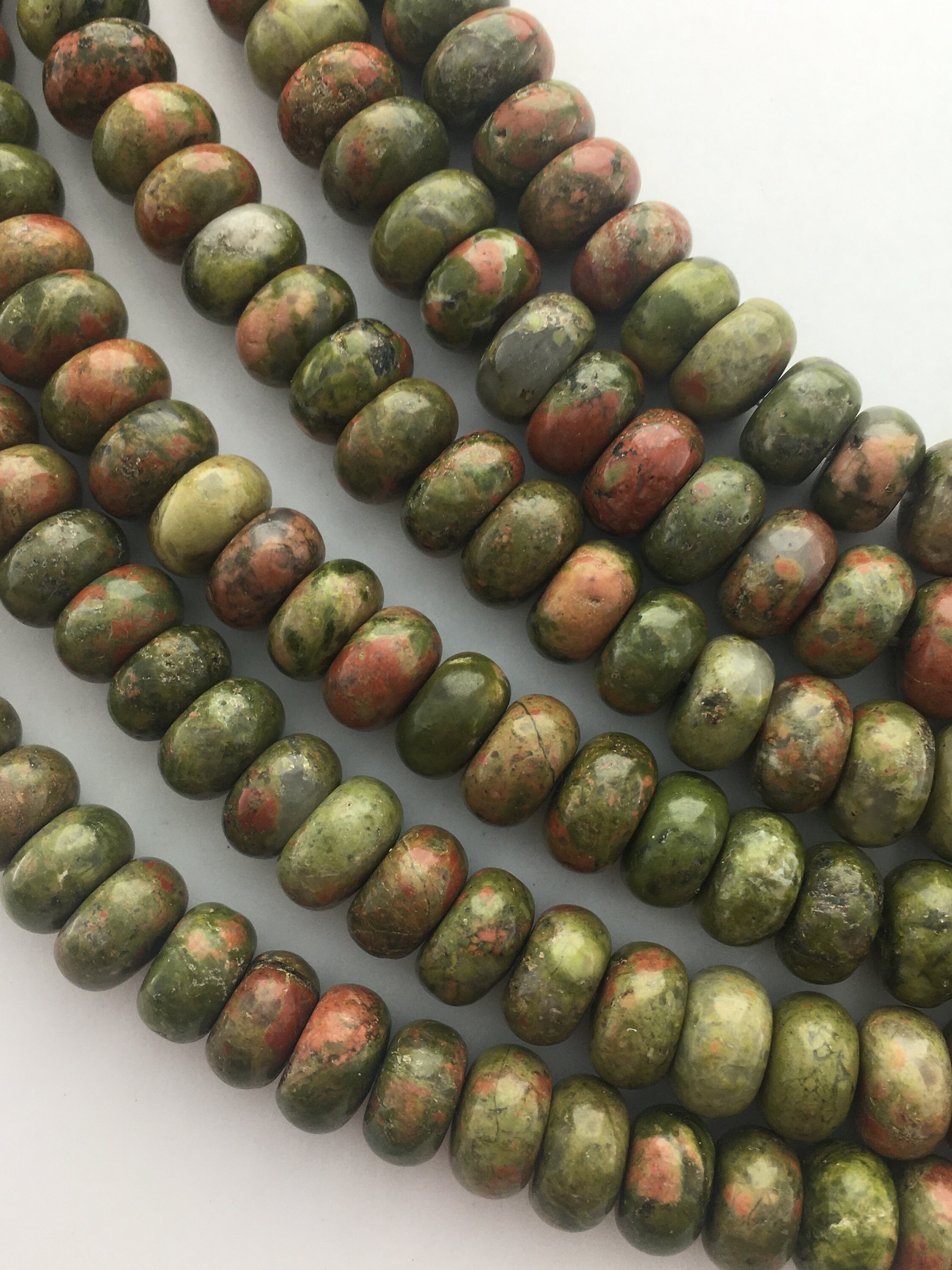 8mm Rondelle Unakite Gemstone Beads. 15” Strand Of High Quality Rondelle Beads, About 78-79 Per Strand. Epidote Green And Pink
