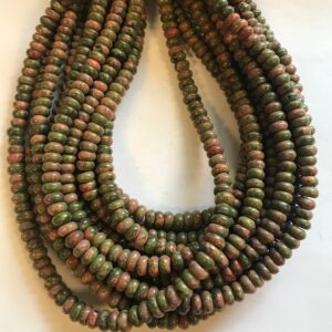 unakite 8x5mm rondelle gemstone beads--15.5 inch strand