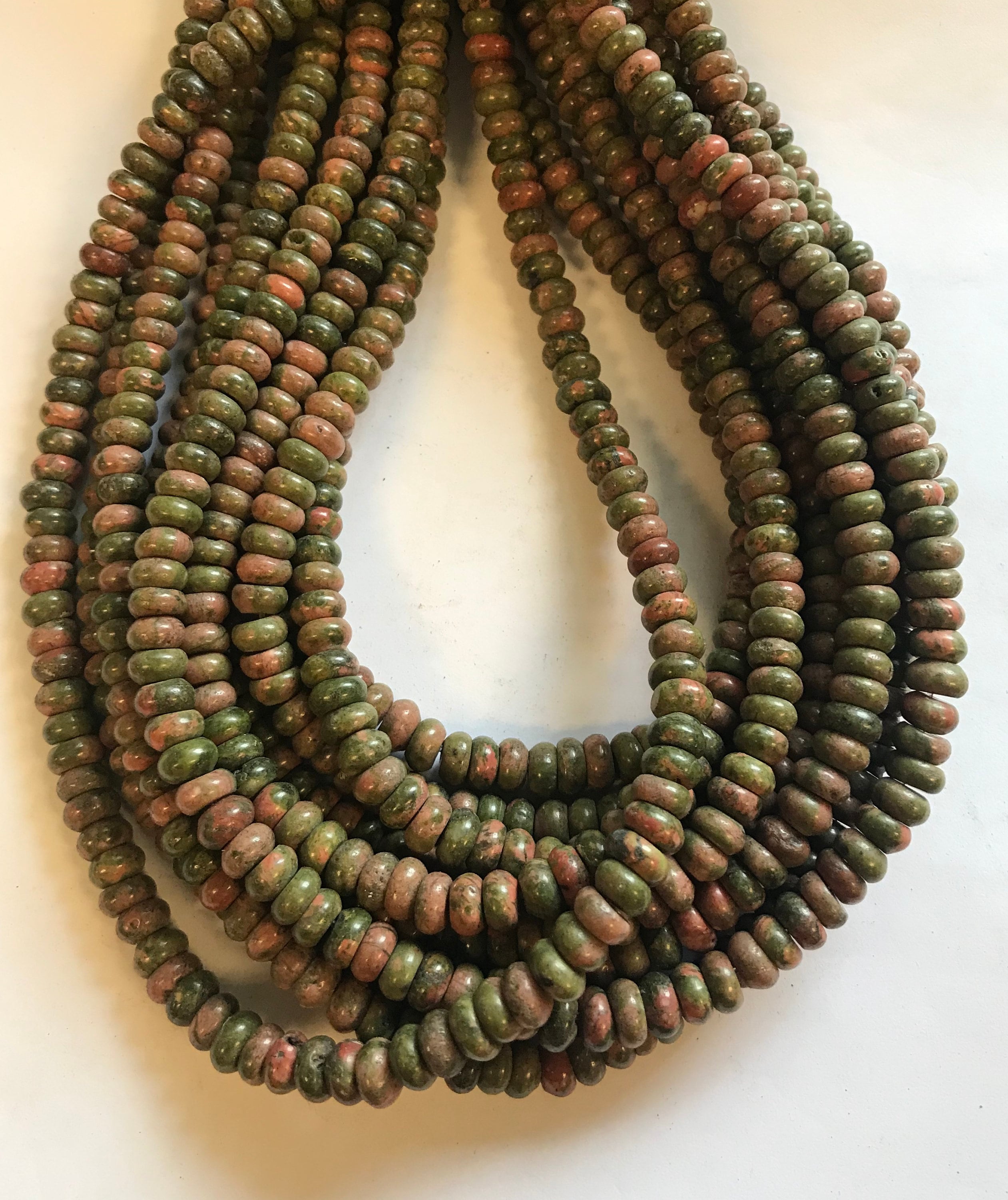 Unakite 8x5mm Rondelle Gemstone Beads--15.5 Inch Strand