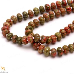 Aaa+ Unakite Jasper Carving Rondelle Beads,8 Mm Hand Curved Jasper Watermelon Beads,16" Jasper Pumpkin Beads For Handmade Jewelry