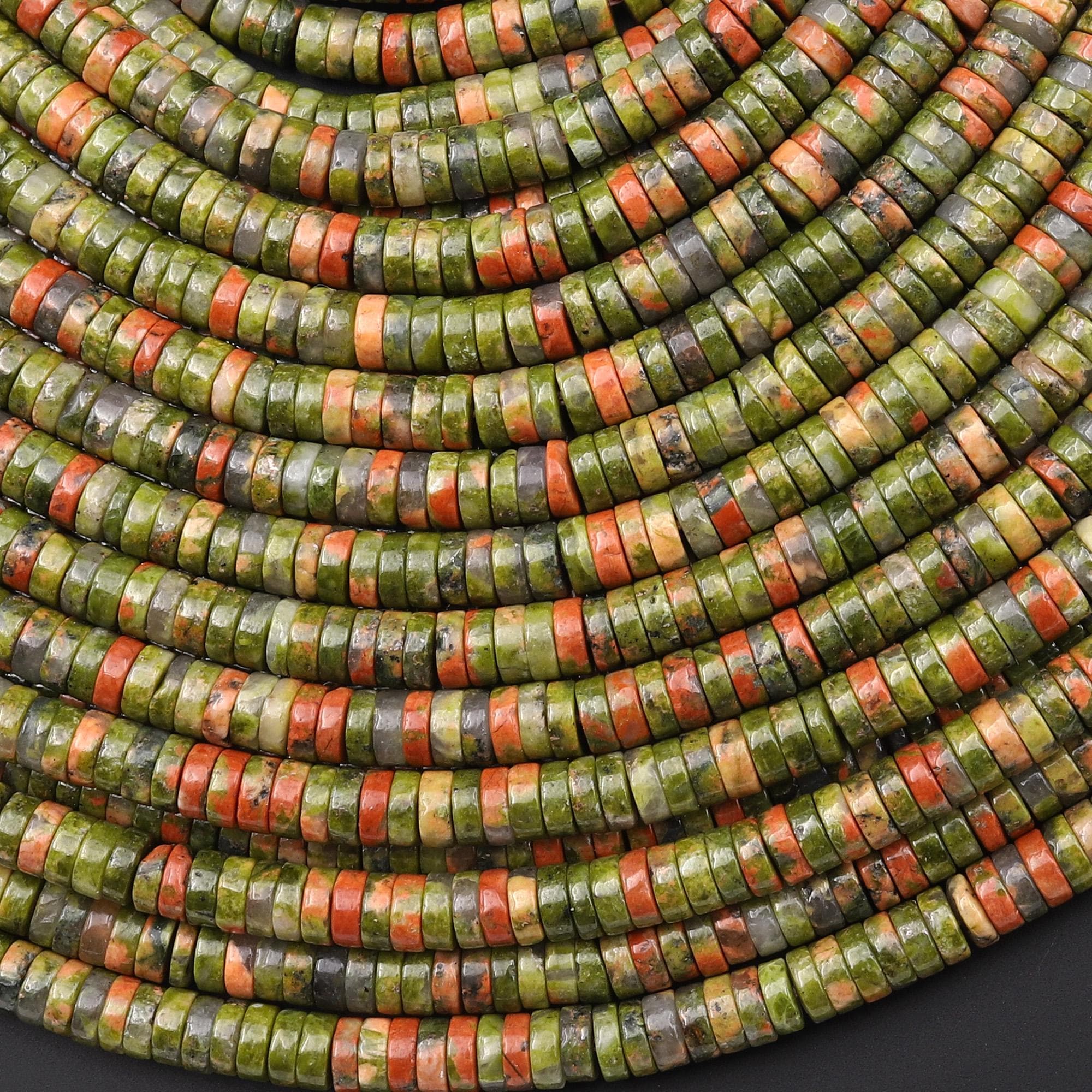 Aaa Natural Unakite 4mm Heishi Thin Rondelle Beads 15.5" Strand Aaa Natural Unakite 4mm Heishi Thin Rondelle Beads 15.5" Strand