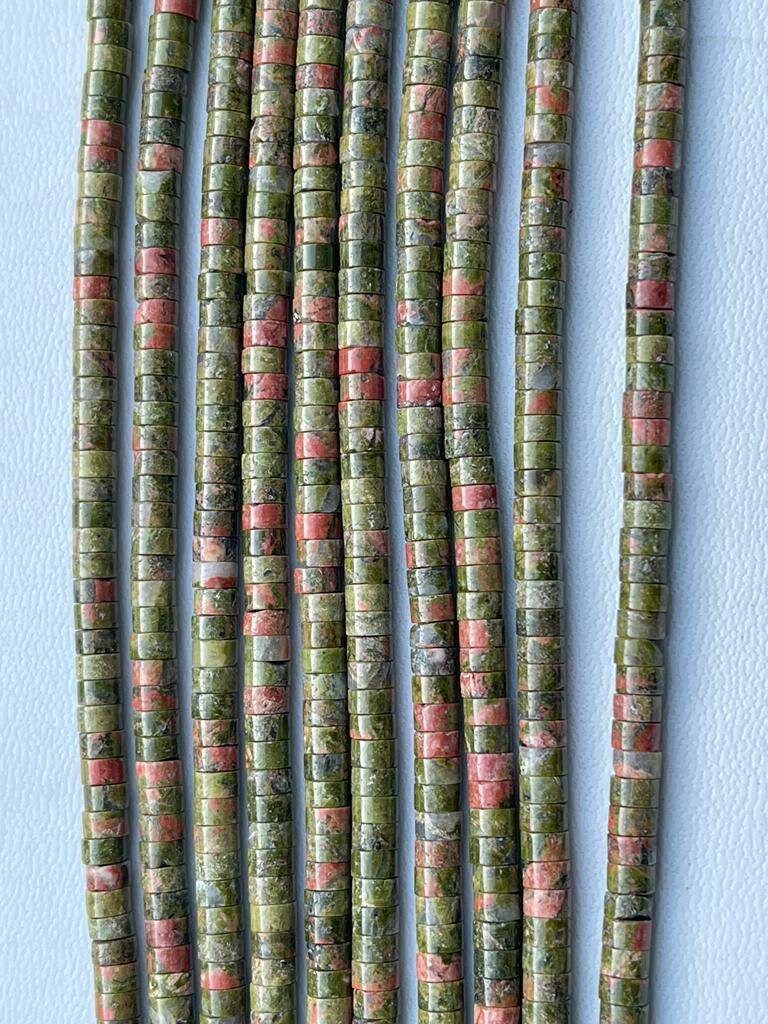 Unakite Beads Heishi / Rondelle 4mm Size 12.5" Length Unakite Beads Heishi / Rondelle 4mm Size 12.5" Length