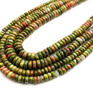 Unakite Beads, Natural High Quality Green Unakite Smooth Polished Rondelle Round Flat Gemstone Beads - Rd34